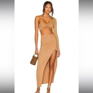Revolve Indah Lucas Top and Vanessa Maxi Skirt in Mocha